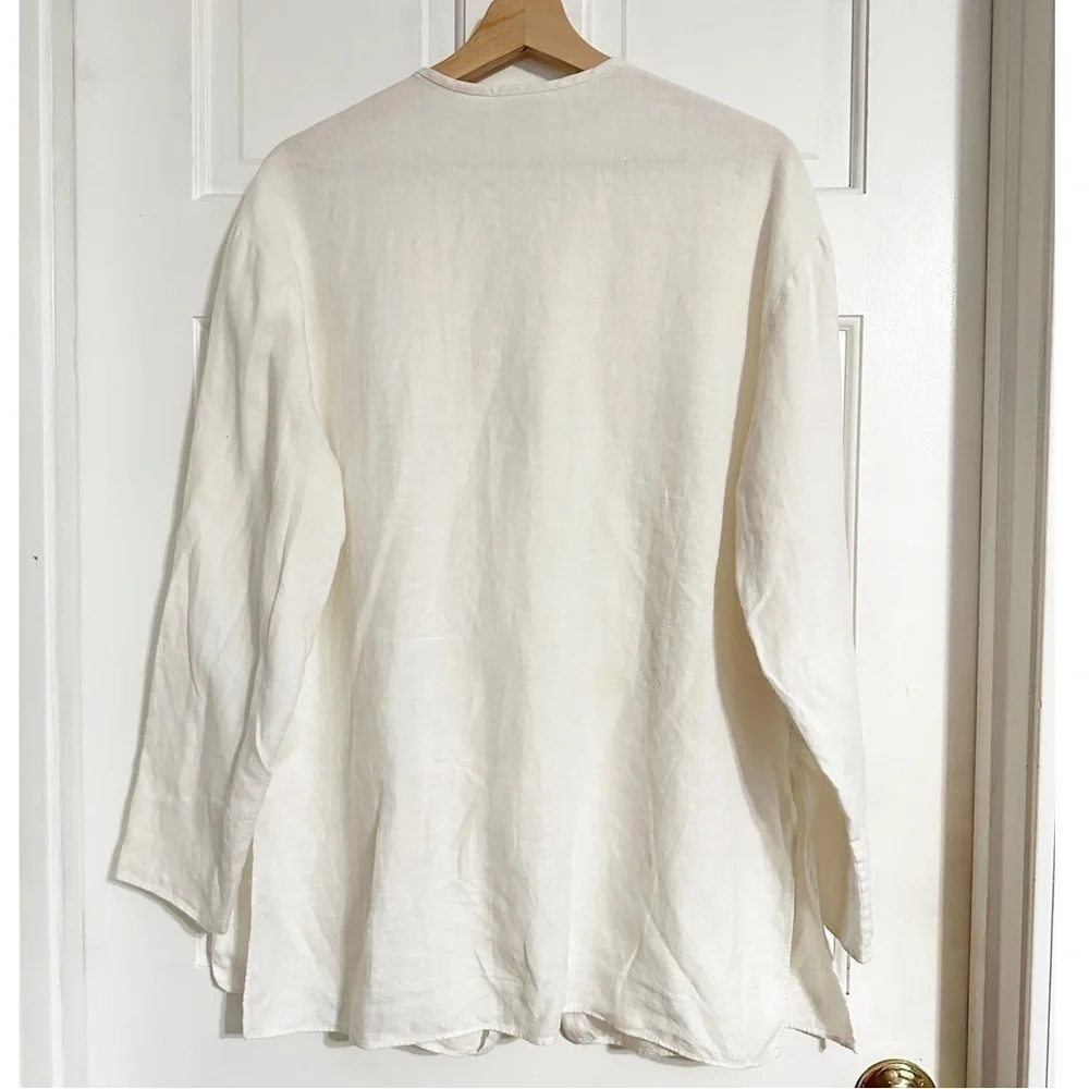 Liz Claiborne Studio Linen Tunic Top Shirt Sz M - Picture 2 of 3
